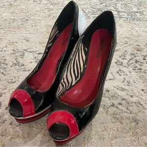 Bertinni Black, White, and Red Zebra Stilettos